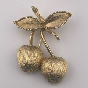 Sarah Coventry Double Cherries Gold Tone Brooch